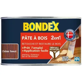 Bondex Pâte à bois 2 en 1 chêne foncé - Réboucheur et restaurateur pour bois - Prêt à l'emploi - Sèchage rapide - 250 g