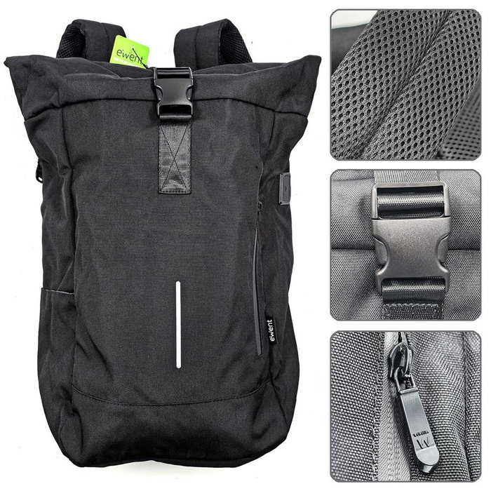 Ewent EW2536 Sac à Dos Portable 17.3" Unisex Trendy Roll Imperméable Antivol Éco-responsable Ewent EW2536 Sac à Dos Portable 17.3" Unisex Trendy Roll Imperméable Antivol Éco-responsable