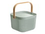 Kipit Panier Multiusos Vert Carré avec Anse 26.5x17.5x24.3 cm Plastique et Bois (Set de 12)