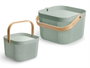 Kipit Panier Multiusos Vert Carré avec Anse 26.5x17.5x24.3 cm Plastique et Bois (Set de 12)