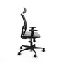 Chaise Yunquera Synchro 4 positions tissu Gris clair Maille Noir Base en nylon noir Accoudoir 1D Appui-tête 1D Roulettes 65mm nylon