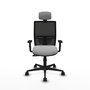 Chaise Yunquera Synchro 4 positions tissu Gris clair Maille Noir Base en nylon noir Accoudoir 1D Appui-tête 1D Roulettes 65mm nylon