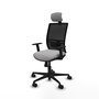 Chaise Yunquera Synchro 4 positions tissu Gris clair Maille Noir Base en nylon noir Accoudoir 1D Appui-tête 1D Roulettes 65mm nylon