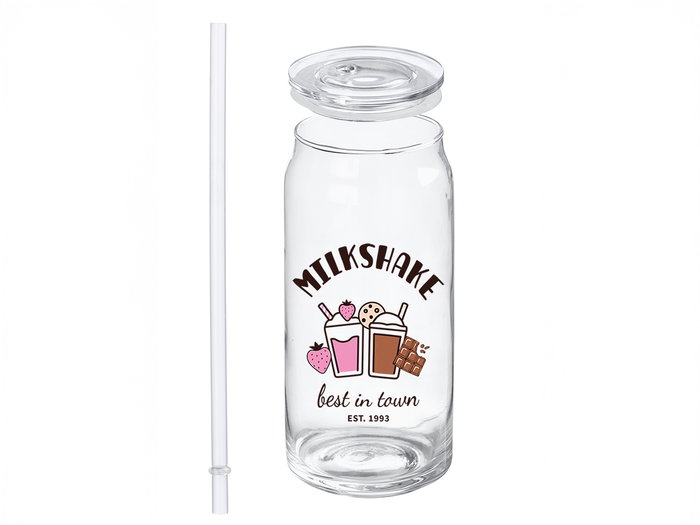 VIVALTO Verre à Milkshake avec Couvercle et Paille 600ml, Lot de 24