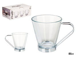 Vivalto Tasse en Verre avec Anse Métal 85 ml (8,5 cl) 8 x 6,9 x 6 cm Café Transparent Argent (Set de 72)