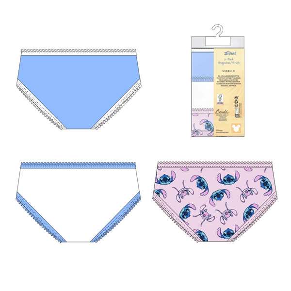 Cerdá Lot de 3 culottes Stitch jersey simple T02/03 - Modèles assortis