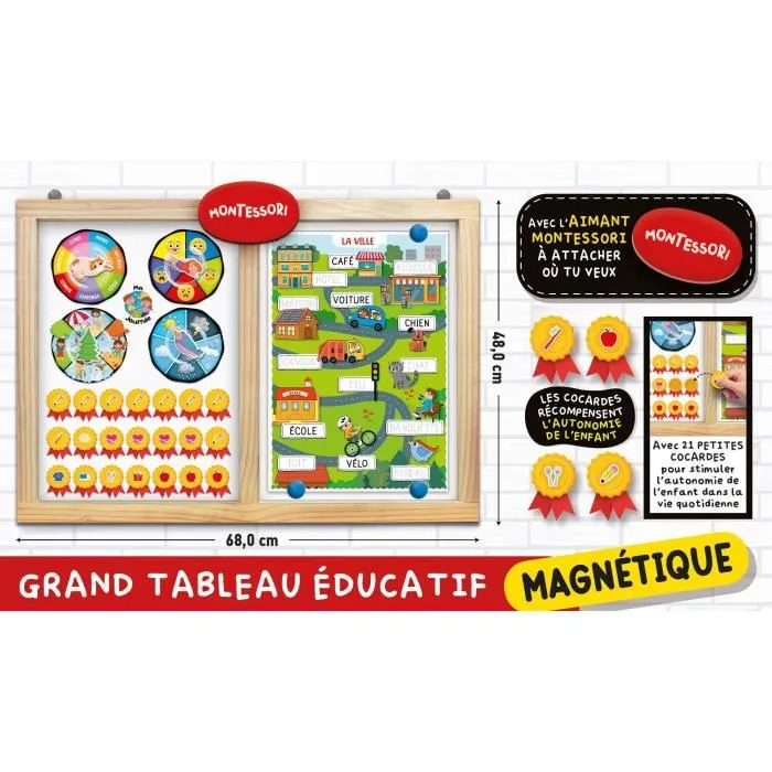Lisciani Giochi Tableau Éducatif Super École - Activités Journalières Montessori avec Stylo, Calendrier Semaine, Roue Saisons et Émotions