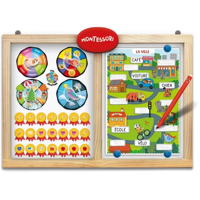Lisciani Giochi Tableau Éducatif Super École - Activités Journalières Montessori avec Stylo, Calendrier Semaine, Roue Saisons et Émotions