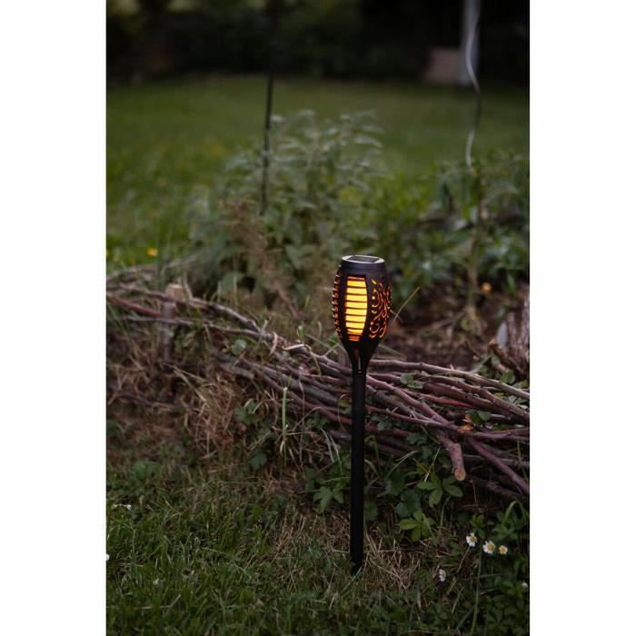Galix Torche solaire en résine noire 12 LED ambrées Galix Torche solaire en résine noire 12 LED ambrées
