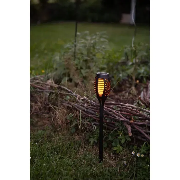 Galix GALIX Torche Solaire Résine 12 LED Flamme Ambrée Vacillante - Ø 7,3 cm Hauteur 47 cm - Fonctionne à l'Énergie Solaire - Idéale pour Extérieur - Garantie 2 Ans