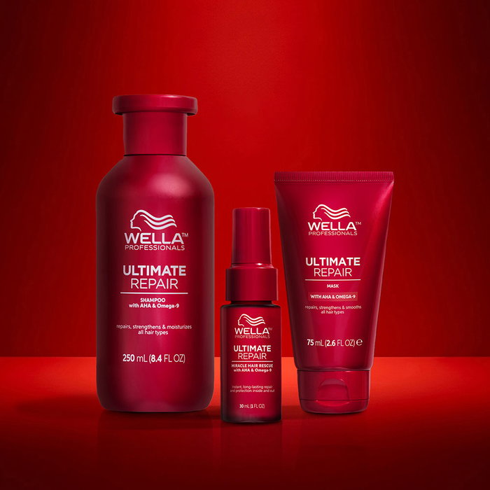 Wella Professionals Ultimate Repair Lot de 3 pièces pour la réparation des cheveux abîmés : Shampooing 250 ml, Masque 75 ml, Huile capillaire 30 ml