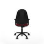 Chaise de bureau Algarra avec mécanisme de contact permanent de base, revêtue de similicuir couleur grenat. Équipée d'un piètement en polyamide noir, d'accoudoirs 2D et de roulettes pour parquet
