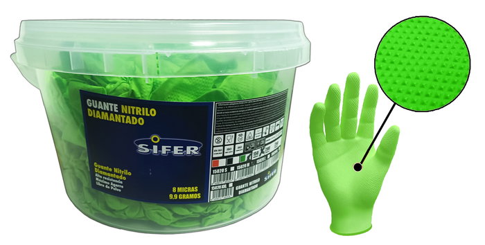 SIFER Gants en nitrile diamantés Vert/Caiman Taille M (Seau de 150 unités) SIFER Gants en nitrile diamantés Vert/Caiman Taille M (Seau de 150 unités)