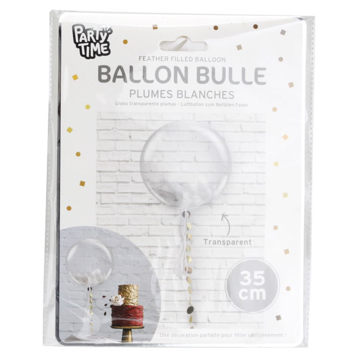 Party Time Ballon Transparent avec Plumes 35 cm