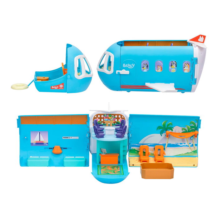 Famosa Avion 3 en 1 Bluey Bly75000 – Transformable en Hotel, Barco et Plage, avec Figurines et Accessoires, Jouet Enfant +3 Ans