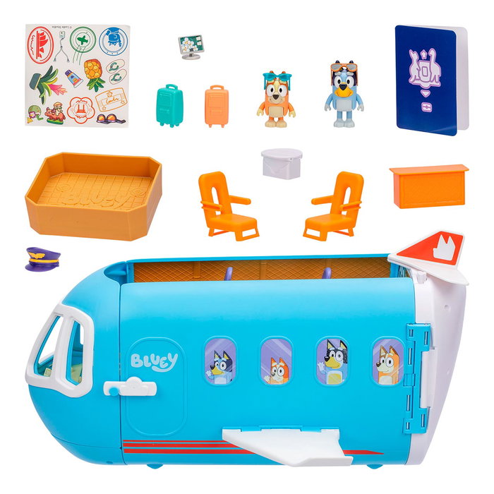 Famosa Avion 3 en 1 Bluey Bly75000 – Transformable en Hotel, Barco et Plage, avec Figurines et Accessoires, Jouet Enfant +3 Ans
