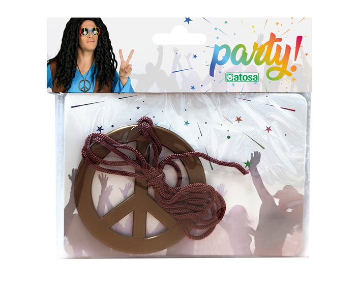 Pendentif Hippie Années 60 Symbole de la Paix 15 x 14 cm en Métal Doré - Accessoire Adulte