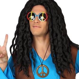 Pendentif Hippie Années 60 Symbole de la Paix 15 x 14 cm en Métal Doré - Accessoire Adulte