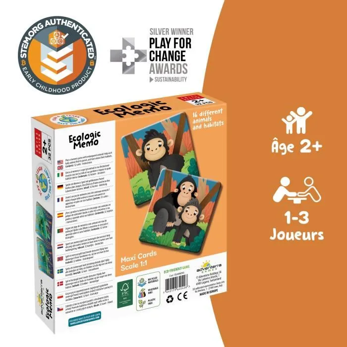 Adventerra - GEOMAG Ecologic Memo Animals at Risk - Jeu de mémoire éducatif avec cartes grand format - Bébés animaux, parents et espèces en voie de disparition