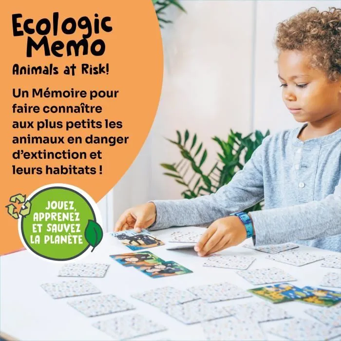 Adventerra - GEOMAG Ecologic Memo Animals at Risk - Jeu de mémoire éducatif avec cartes grand format - Bébés animaux, parents et espèces en voie de disparition
