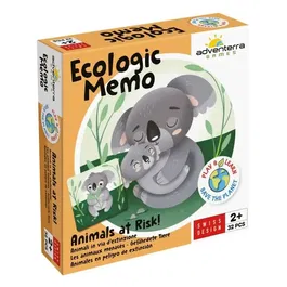 Adventerra - GEOMAG Ecologic Memo Animals at Risk - Jeu de mémoire éducatif avec cartes grand format - Bébés animaux, parents et espèces en voie de disparition