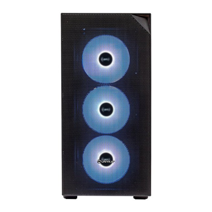 UNYKA Gaming Revelat Mesh Boîte Midi Tower ATX Noir – Panneau Vitre Trempée, 4 Ventilateurs ARGB, USB 3.2 Type C