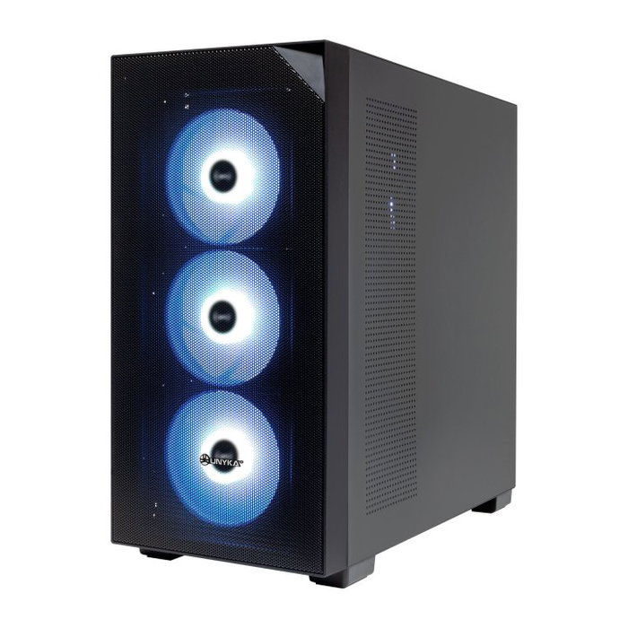 UNYKA Gaming Revelat Mesh Boîte Midi Tower ATX Noir – Panneau Vitre Trempée, 4 Ventilateurs ARGB, USB 3.2 Type C