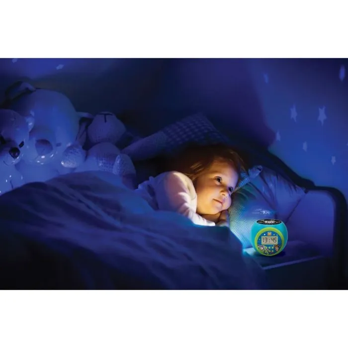 Lexibook Réveil Projecteur avec Veilleuse - Décoration Toy Story - Projection Étoile LED 3 Couleurs (Bleu, Rouge, Orange), Affichage LCD Rétroéclairé, Alarme avec Snooze