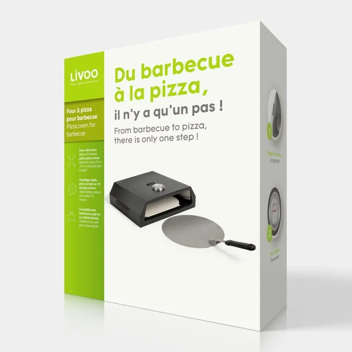 Livoo Four à Pizza pour Barbecue GS149 - Acier Inoxydable, Thermomètre Intégré, Poignée de Transport avec Pierre Réfractaire et Pelle