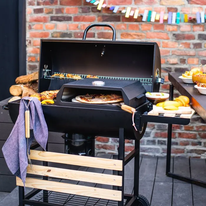 Livoo Four à Pizza pour Barbecue GS149 - Acier Inoxydable, Thermomètre Intégré, Poignée de Transport avec Pierre Réfractaire et Pelle