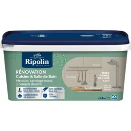 Ripolin - Peinture rénovation cuisine et salle de bain - Beige pierre - Finition satinée - Résistance aux taches et humidité - 2 litres