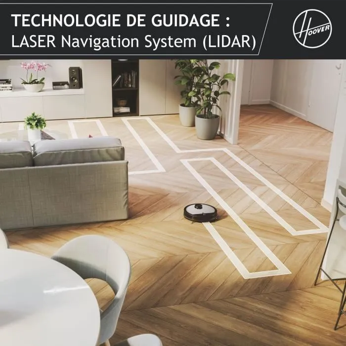 Hoover Robot Aspirateur Sec HG510D - WiFi, Navigation Laser, Autonomie 90min, Ultra Silencieux