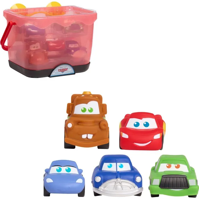 Disney Cars - Set de 5 figurines et panier de rangement pour le bain