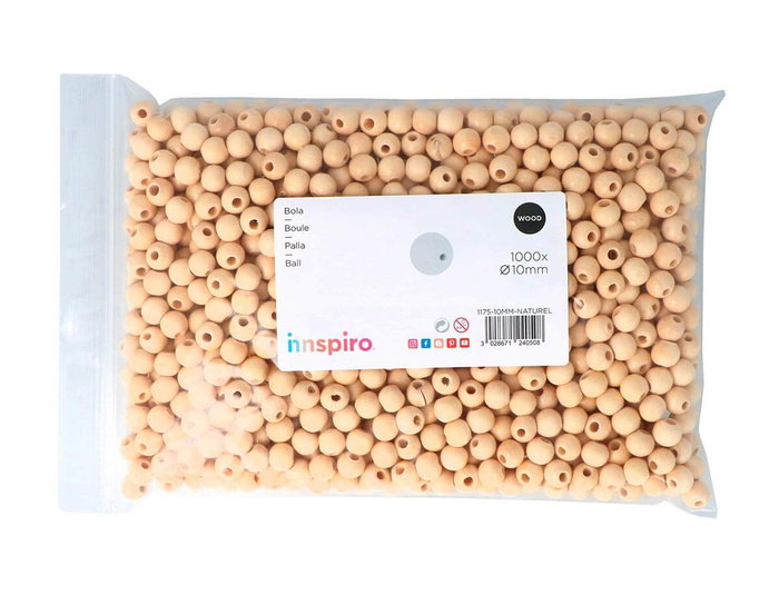 Innspiro Perles en bois naturel 10 mm, environ 1000 unités