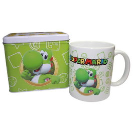 Nintendo Yoshi Super Mario Bros Set - Tirelire métallique + Tasse en céramique