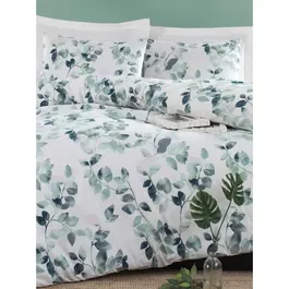 Parure de lit 1 personne - Housse de couette 220 x 240 cm + 2 taies d'oreiller 60 x 60 cm - 65% coton, 35% polyester - Vert, Blanc, Noir - 120 fils/pouce - Lavable machine