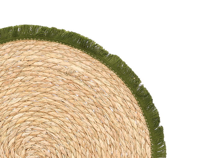 Kinvara Set de 2 Sets de Table Ronds 38cm avec Franges Vert et Naturel Enea et Coton (Set de 24)