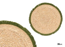 Kinvara Set de 2 Sets de Table Ronds 38cm avec Franges Vert et Naturel Enea et Coton (Set de 24)