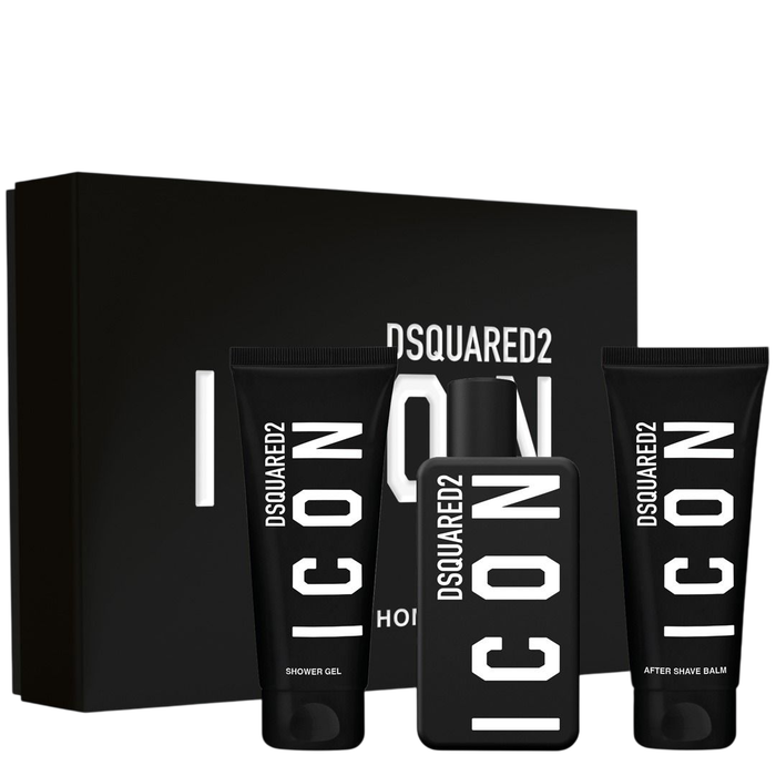 Dsquared 2 Coffret Parfum Icon pour Homme - Eau de Parfum 100 ml + Gel Douche Tous Types de Peau 100 ml + Baume Hydratant Après-Rasage 100 ml