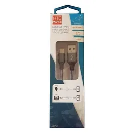 Câble HTC USB-A vers USB-C 2.4A, Tressé, Charge Rapide et Transfert de Données, 1.5m