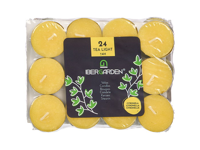IBERGARDEN Set de 24 bougies chauffe-plat à la citronnelle 4H Jaune + Argent IBERGARDEN Set de 24 bougies chauffe-plat à la citronnelle 4H Jaune + Argent