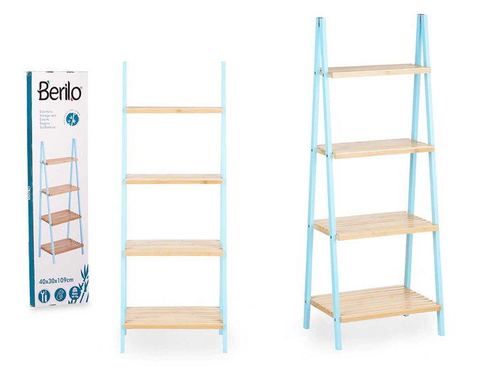 Berilo Étagère Escalier 4 étagères Bambou Bleu 40x109x30 cm Berilo Étagère Escalier 4 étagères Bambou Bleu 40x109x30 cm