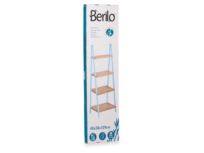 Berilo Étagère Escalier 4 étagères Bambou Bleu 40x109x30 cm Berilo Étagère Escalier 4 étagères Bambou Bleu 40x109x30 cm