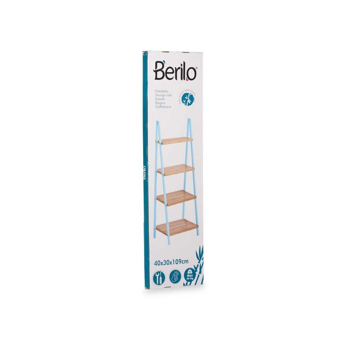 BERILO Étagère échelle 4 niveaux Bambou et Bois Naturel-Bleu