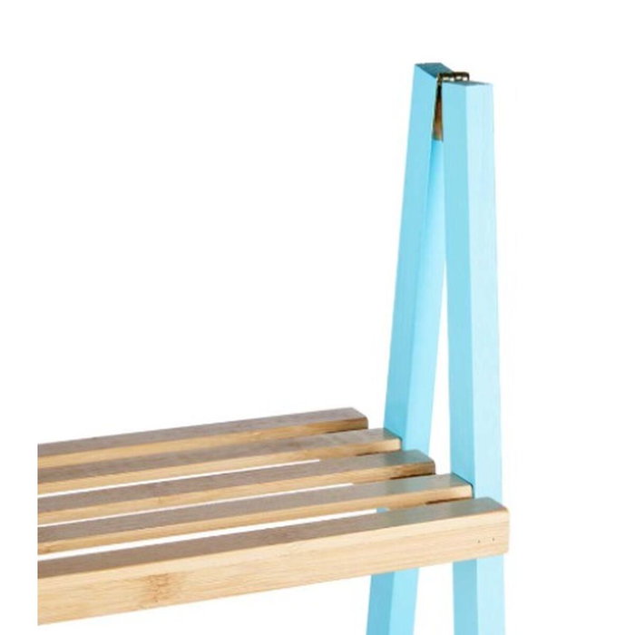 BERILO Étagère échelle 4 niveaux Bambou et Bois Naturel-Bleu