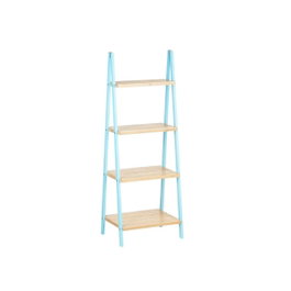 BERILO Étagère échelle 4 niveaux Bambou et Bois Naturel-Bleu