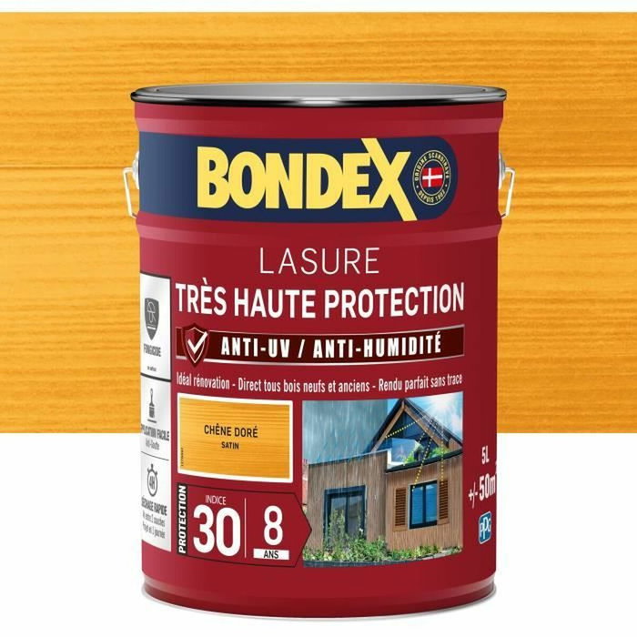 Bondex Lasure 8 ans Indice 30 Chêne Doré Satin 5L