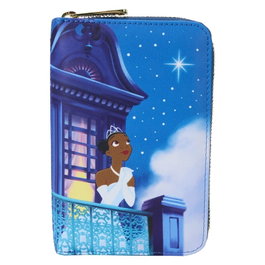 LOUNGEFLY Portefeuille Disney Tiana et la Grenouille - Porte-cartes et fenêtre d'identification - Fermeture éclair, 10.1x15.2 cm - Détails brillants dans le noir