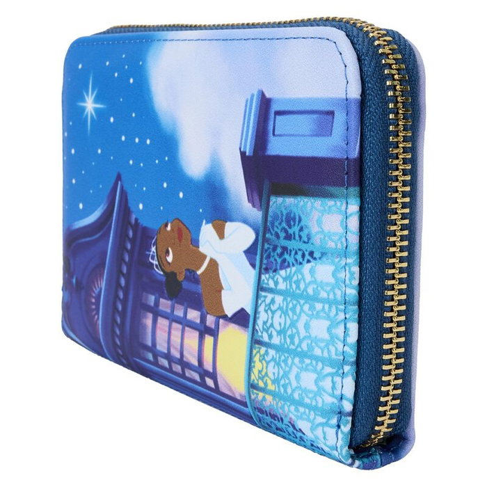 LOUNGEFLY Portefeuille Disney Tiana et la Grenouille - Porte-cartes et fenêtre d'identification - Fermeture éclair, 10.1x15.2 cm - Détails brillants dans le noir