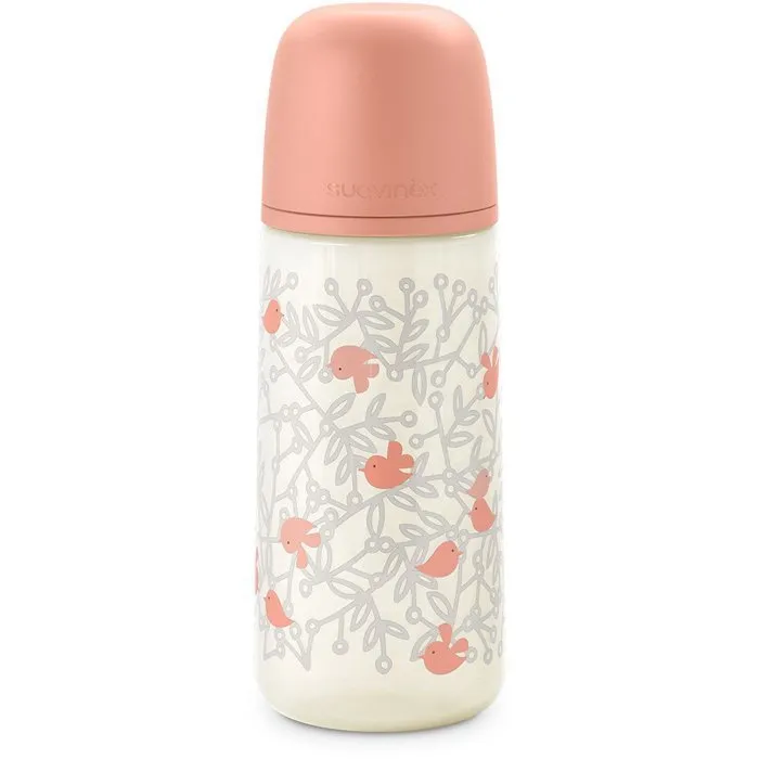 Suavinex Biberon Birdies 360 ml avec Tétine SX Pro L à Débit Rapide, Rose, 6 Mois et Plus